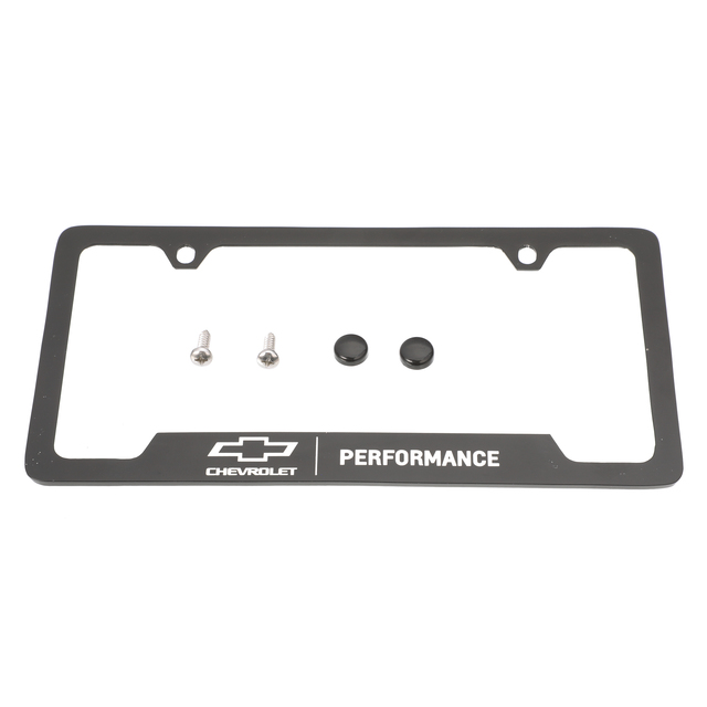 19330393 - Exterior: License Plate Frame, Performance, Black for Cadillac: Escalade, Escalade ESV | Chevrolet: Blazer, Blazer EV, Camaro, Colorado, Corvette, Cruze, Cruze Limited, Equinox, Equinox EV, Express 1500, Express 2500, Express 3500, Express 4500, Impala, Malibu, Silverado 1500, Silverado 1500 LD, Silverado 1500 LTD, Silverado 2500 HD, Silverado 3500 HD, Silverado EV, Sonic, Spark, Spark EV, SS, Suburban, Suburban 1500, Suburban 3500 HD, Tahoe, Trailblazer, Traverse, Trax, Volt | GMC: Savana 3500 Image