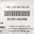 98281AE09B - Body: Air Bag Label for Subaru: Ascent, Impreza, Legacy, Outback, Tribeca Image