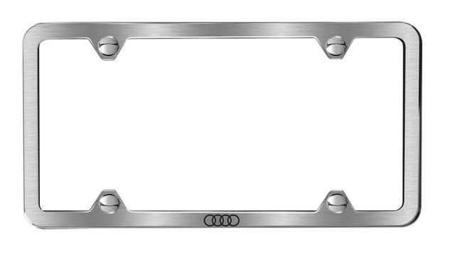 ZAW071801D - Exterior: Slimline License Plate Frame With Audi Rings for Audi: A3, A3 Quattro, A3 Sportback e-tron, A4 allroad, A4 Quattro, A5 Quattro, A5 Sportback, A6 allroad, A6 Quattro, A7 Quattro, A7 Sportback, A8 Quattro, allroad, e-tron GT, e-tron Sportback, Q3, Q4 e-tron, Q5, Q5 Sportback, Q7, Q8, Q8 e-tron, R8, RS e-tron GT, RS3, RS5, RS5 Sportback, RS7, S3, S4, S5, S5 Sportback, S6, S7, S8, SQ5, SQ5 Sportback, SQ7, SQ8, SQ8 e-tron, TT Quattro, TT RS Quattro, TTS Quattro Image