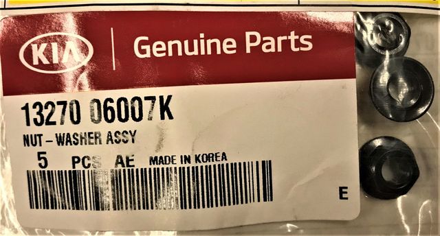 1327006007K - : Impact Bar Nut for Kia: Borrego, Cadenza, Carnival, EV6, EV9, Forte, Forte Koup, Forte5, K4, K5, K900, Niro, Niro EV, Optima, Rio, Rio5, Rondo, Sedona, Seltos, Sorento, Soul, Soul EV, Spectra, Spectra5, Sportage, Stinger, Telluride Image