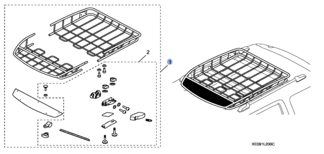 8L20E09101C - Hauling: 2022 2024 Honda Roof Basket Civic Pilot Odyssey HR-V CR-V for Honda: Civic, CR-V, HR-V, Odyssey, Passport, Pilot, Prologue, Ridgeline Image