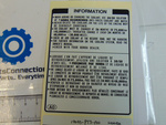19043PT3A00 - Body: Info Label for Honda: Accord, Insight, Odyssey, Prelude, S2000 Image