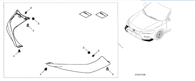 8F01T20100 - Exterior: 2022-2024 Honda Civic - Hpd Front Under-Body Spoilers - Berlina Black for Honda: Civic Image