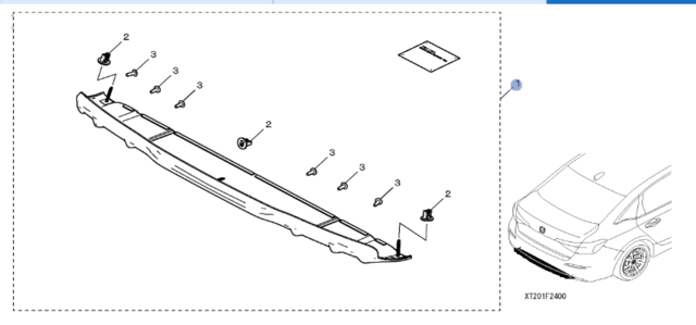 8F24T20100 - Exterior: 2022-2024 Honda Civic Rear Under Body Spoiler Berlina Black for Honda: Civic Image