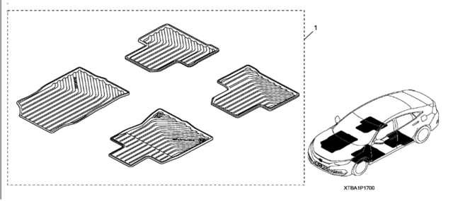 8P17TBA100 - Interior: 2016 Honda Civic - Floor Mats All-Season (Black) for Honda: Civic Image