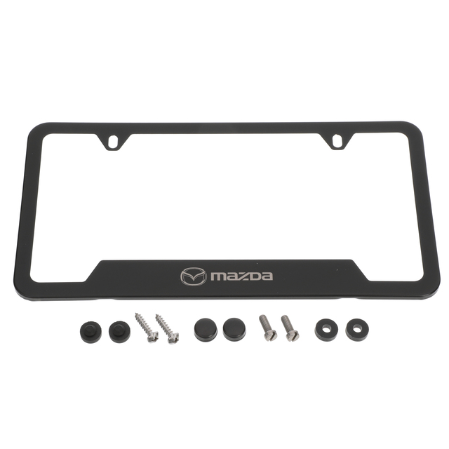 C9N2V4027A - Exterior: 2006-2023 Mazda License Plate Frame w/ Mazda Logo Black for Mazda: 2, 3, 5, 6, CX-3, CX-30, CX-5, CX-50, CX-7, CX-9, MPV, MX-5 Miata, RX-8, Tribute Image