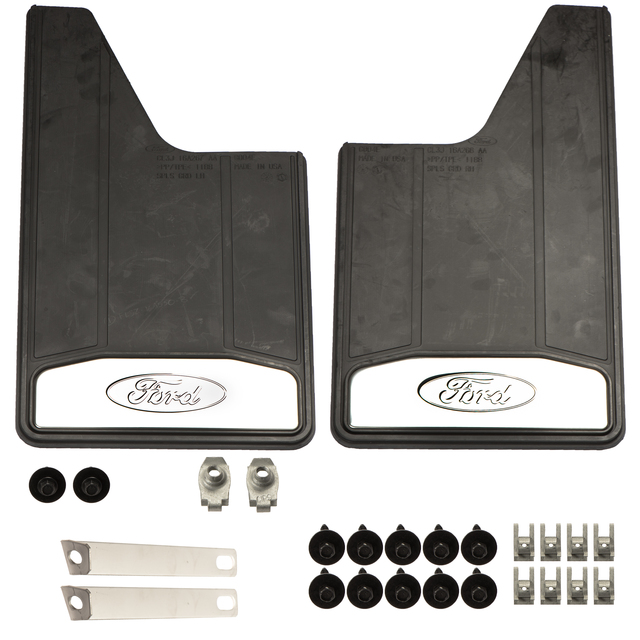 FL3Z16A550E - Body: 2015 Ford F-150 Rear Mud Flaps Splash Guards Black Heavy Duty Steel Insert OEM for Ford: F-150 Image