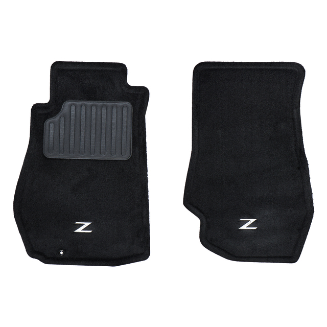 999E2ZP000BK - Interior: 2003-2005 Nissan 350z Black Carpeted Front Floor Mats Set Of 2 OEM NEW Genuine for Nissan: 350Z, Altima, Quest, Xterra Image