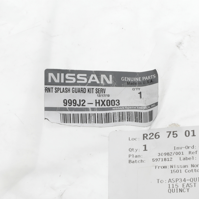 999J2HX003 - Exterior: Splash Guards, Front for Nissan: NV1500, NV200, NV2500, NV3500 Image