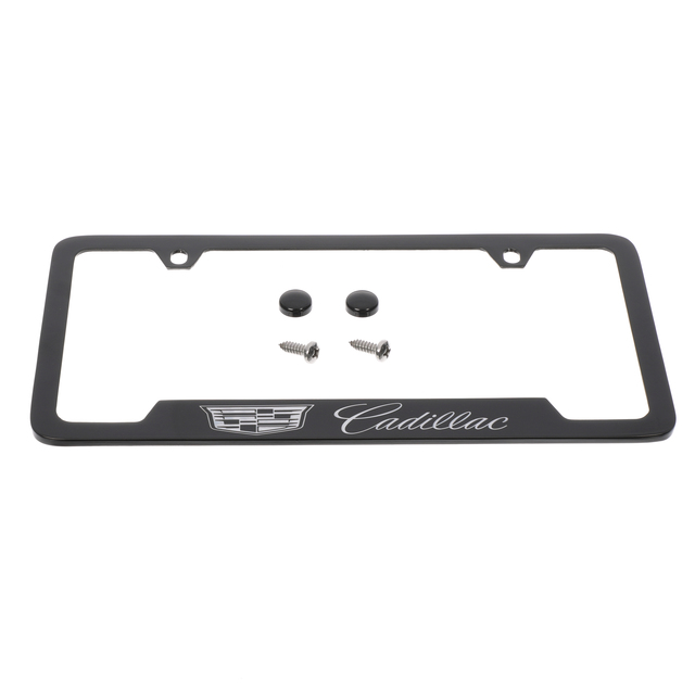 19330367 - Exterior: OEM NEW 2014-20 GM License Plate Frame Black w/ Crest and Cadillac Logo 19330367 for Cadillac: ATS, CT4, CT5, CT6, CTS, Escalade, Escalade ESV, LYRIQ, XT4, XT5, XT6, XTS Image