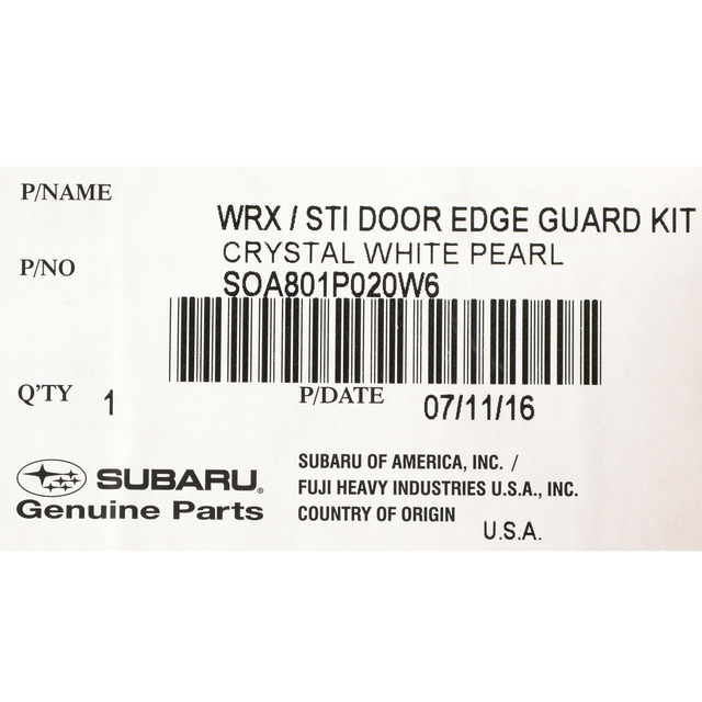 SOA801P020W6 - Exterior: OEM NEW 2016-2020 Subaru WRX Limited Premium 2.0L Door Edge Guard SOA801P020W6 for Subaru: WRX Image