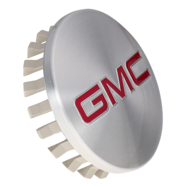 19301601 - Wheels: OEM NEW 14-20 GM GMC Wheel Hub Center Cap Brushed Aluminum w/ Red Logo 19301601 for GMC: Canyon, Sierra 1500, Sierra 1500 Limited, Sierra 2500 HD, Sierra 3500 HD, Yukon, Yukon XL Image