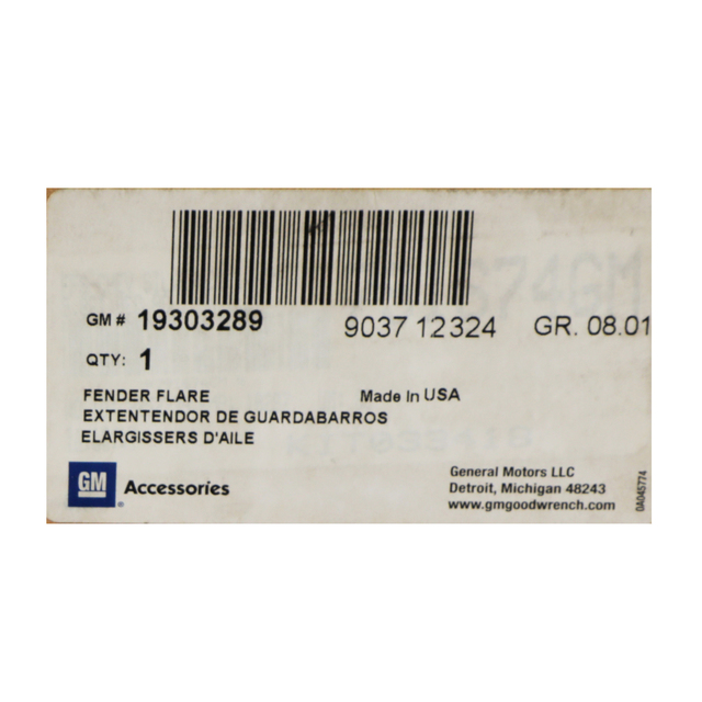 19303289 - Exterior: 2014 Chevy Silverado 1500 Bolt On Fender Flare Package Genuine OEM NEW 19303289 for Chevrolet: Silverado 1500, Silverado 2500 HD, Silverado 3500 HD Image