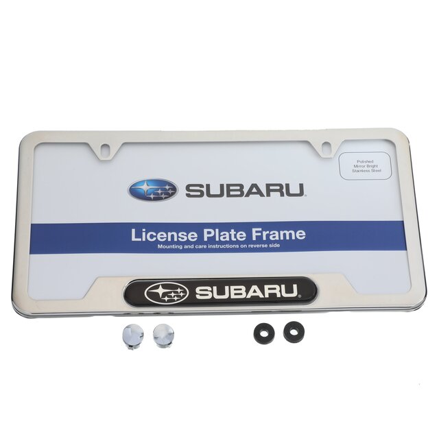 SOA342L127 - Exterior: OEM NEW 2008-2020 Subaru BRZ License Plate Frame Polished Stainless SOA342L127 for Subaru Image