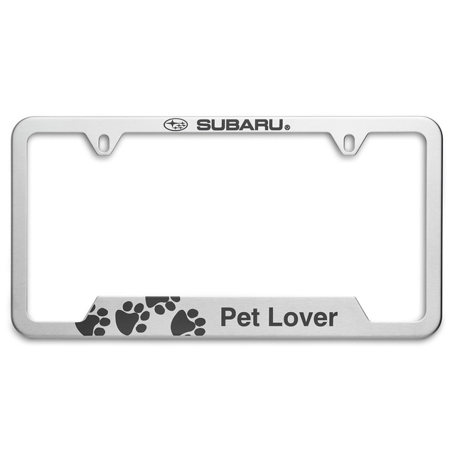 SOA342L166 - Exterior: OEM NEW 2019-2021 Subaru Ascent Legacy License Plate Frame Pet Lover SOA342L166 for Subaru: Ascent, BRZ, Crosstrek, Forester, Impreza, Legacy, Outback, Solterra, WRX Image