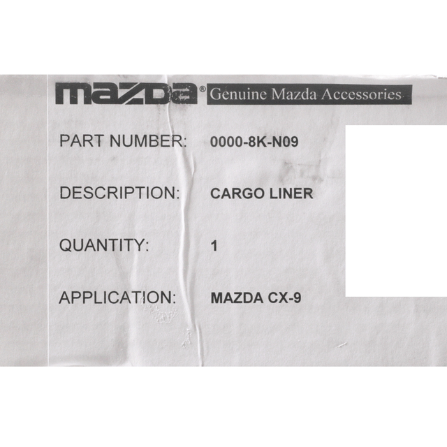 8KN09 - Interior: OEM NEW 2016-2020 Mazda CX9 2.5L Grand Touring Cargo Area Liner Soft 0000-8K-N09 for Mazda: CX-9 Image