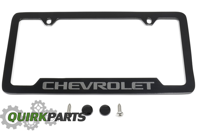 19330392 - Exterior: License Plate Frame, Performance, Chrome for Cadillac: Escalade ESV | Chevrolet: Blazer, Blazer EV, Camaro, Colorado, Corvette, Cruze, Cruze Limited, Equinox, Equinox EV, Express 1500, Express 2500, Express 3500, Express 4500, Impala, Malibu, Silverado 1500, Silverado 1500 LD, Silverado 1500 LTD, Silverado 2500 HD, Silverado 3500 HD, Silverado EV, Sonic, Spark, Spark EV, SS, Suburban, Suburban 1500, Suburban 3500 HD, Tahoe, Trailblazer, Traverse, Trax, Volt Image