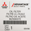 MZ690072 - Engine: Advantage Select™ Oil Filter,Cartridge for Mitsubishi: Diamante, Eclipse, Eclipse Cross, Endeavor, Expo, Expo LRV, Galant, Lancer, Mighty Max, Mirage, Mirage G4, Montero, Montero Sport, Outlander, Outlander PHEV, Outlander Sport Image