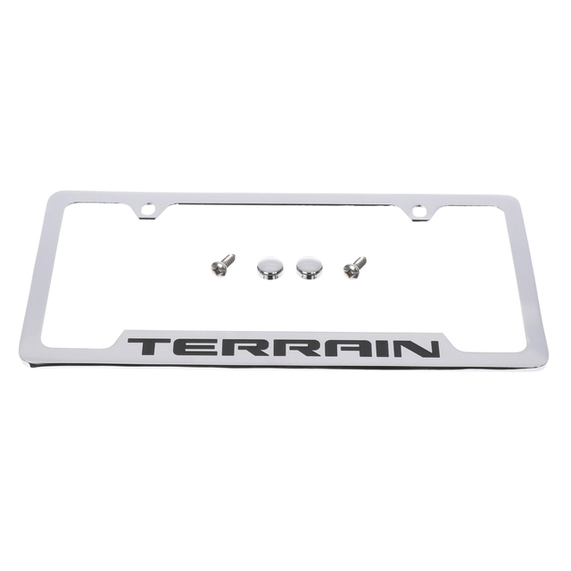 19330374 - Exterior: OEM NEW 14-16 GM GMC Terrain License Plate Frame Chrome w/ Terrain Logo 19330374 for GMC: Terrain, Yukon Image