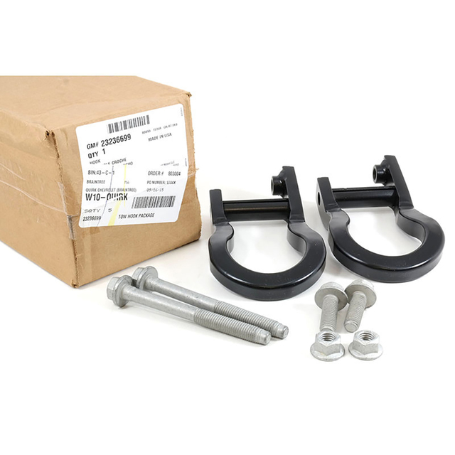 84072463 - Towing: Tow Hooks - Light Duty - Black for Chevrolet: Silverado 1500, Silverado 1500 Classic, Silverado 1500 HD, Silverado 1500 HD Classic, Silverado 1500 LD, Silverado 2500, Silverado 2500 HD, Silverado 2500 HD Classic, Silverado 3500, Silverado 3500 Classic, Silverado 3500 HD | GMC: Sierra 1500, Sierra 1500 Limited, Sierra 2500 HD, Sierra 3500 HD Image