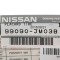 99090JM03B - Body: Tire Info Label for Nissan: Rogue Image