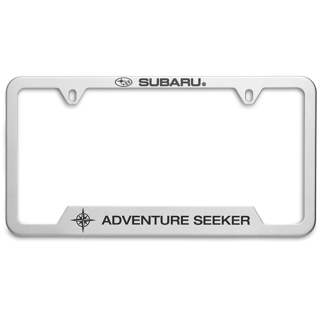 SOA342L164 - Exterior: License Plate Frame, Adventure Seeker for Subaru: Ascent, BRZ, Crosstrek, Forester, Impreza, Legacy, Outback, Solterra, WRX Image
