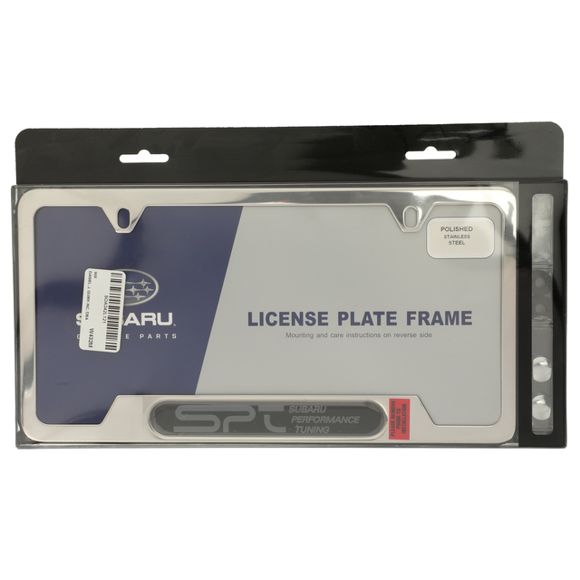 SOA342L121 - Exterior: OEM NEW 2008-2019 Subaru Forester Stainless Steel License Plate Frame SOA342L121 for Subaru: BRZ, Crosstrek, Forester, Impreza, Legacy, Outback, Tribeca Image