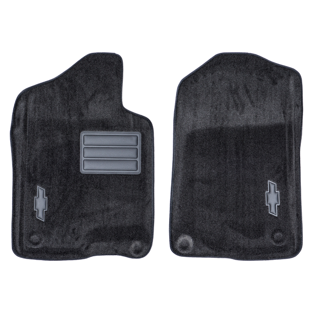 17800401 - Interior: OEM NEW 2007-2014 GM Chevrolet Front Carpet Floor Mats Black w/ Bowtie 17800401 for Chevrolet: Avalanche, Silverado 1500, Silverado 1500 Classic, Silverado 1500 HD, Silverado 1500 HD Classic, Silverado 2500, Silverado 2500 HD, Silverado 2500 HD Classic, Silverado 3500, Silverado 3500 Classic, Silverado 3500 HD, Suburban 1500, Suburban 2500, Tahoe Image