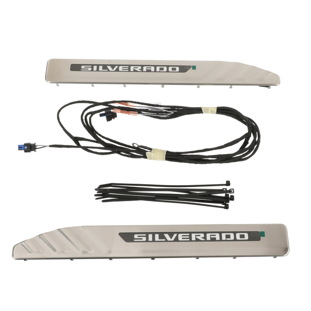 84359682 - Interior: 2020-2023 Chevrolet Silverado Front lluminated Door Sill Plates Scuff Protectors for Chevrolet: Silverado 1500, Silverado 2500 HD, Silverado 3500 HD Image