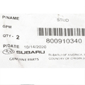 800910340 - Engine: Turbocharger Stud for Subaru: Legacy, Outback Image