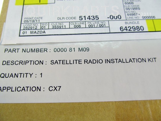 81M09 - Audio/Video: Satellite Radio Installation Kit for Mazda: CX-7 Image