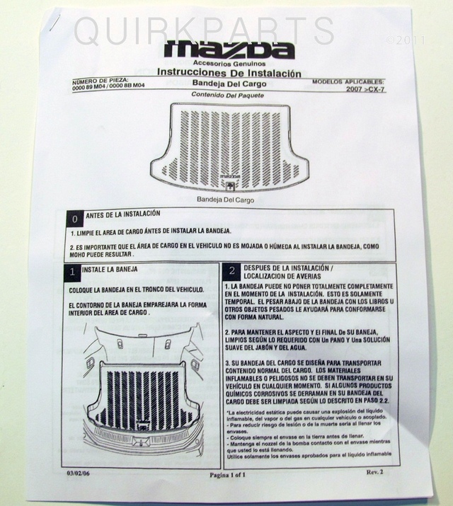 8BM04 - Interior: Cargo Tray for Mazda: CX-7 Image