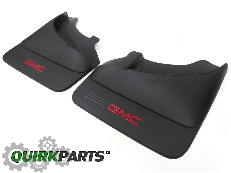 19212556 - Exterior: GMC Sierra 3500HD Rear Moulded Mud Flaps W/ GMC Logo OEM NEW Genuine for GMC: Sierra 1500, Sierra 1500 Classic, Sierra 1500 HD Classic, Sierra 2500 HD, Sierra 2500 HD Classic, Sierra 3500 Classic, Sierra 3500 HD Image