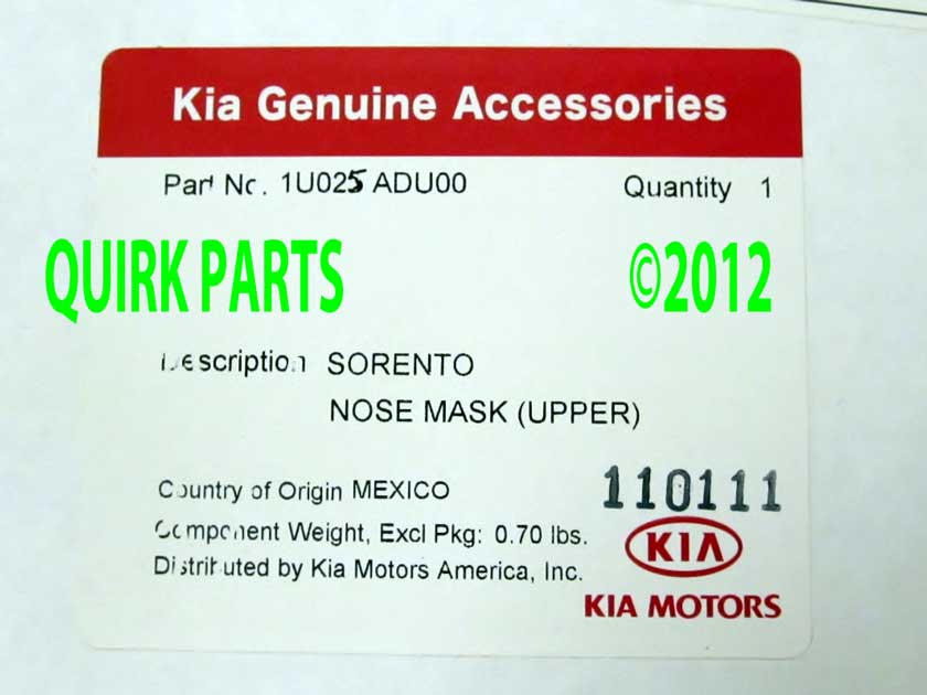 1U025ADU00 - Exterior: 2009-2013 Kia Sorento Upper Front End Nose "Bra" Mask Black Genuine OEM NEW for Kia Image