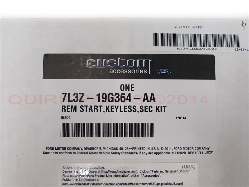 7L3Z19G364AA - Security: Ford Mustang Lincoln Mercury Remote Car Starter System Keyless Entry Kit OEM NEW for Ford: Crown Victoria, E-150, E-250, E-350 Super Duty, E-450 Super Duty, Edge, Escape, Expedition, Explorer, Explorer Sport Trac, F-150, F-250 Super Duty, F-350 Super Duty, F-450 Super Duty, F-550 Super Duty, Five Hundred, Flex, Focus, Freestar, Freestyle, Fusion, Mustang, Ranger, Taurus, Taurus X | Lincoln: Mark LT, MKX, MKZ, Navigator, Town Car | Mercury: Grand Marquis, Milan, Mountaineer, Sable Image