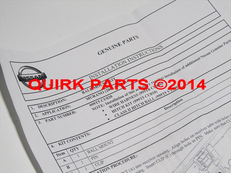 999T5CU020 - Trailering: 2009-2014 Nissan Murano &amp; 2011-2014 Quest Trailer Hitch Ball Mount OEM NEW for Nissan: Murano, NV3500, Quest Image