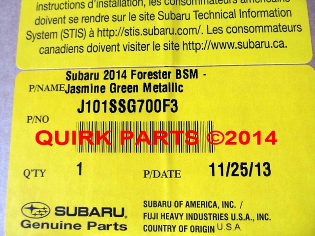J101SSG703F3 - Exterior: 2014-2015 Subaru Forester Side Body Molding Kit Jasmine Green OEM NEW for Subaru: Forester Image