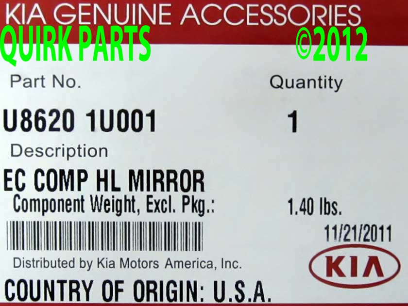 U86201U002 - Electronics: 2011-2013 Kia Sorento Electronic Mirror with HomeLink &amp; Compass Genuine OEM NEW for Kia Image