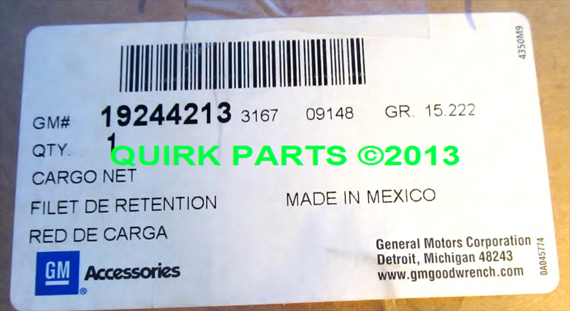 19244213 - : 2012-2013 Chevrolet Captiva CONVENIENCE NET Brand New OEM GM Part #:19244213 for Chevrolet: Captiva Sport Image