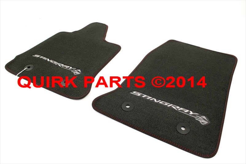 23112198 - : 2014 Chevy Corvette Front Black Floor Mats w/Stingray Logo/Red Stitching OEM NEW for Chevrolet: Corvette Image