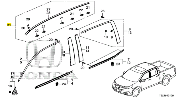 74306-T6Z-306 - Molding Kit Roof - 2017-2019 Honda Ridgeline