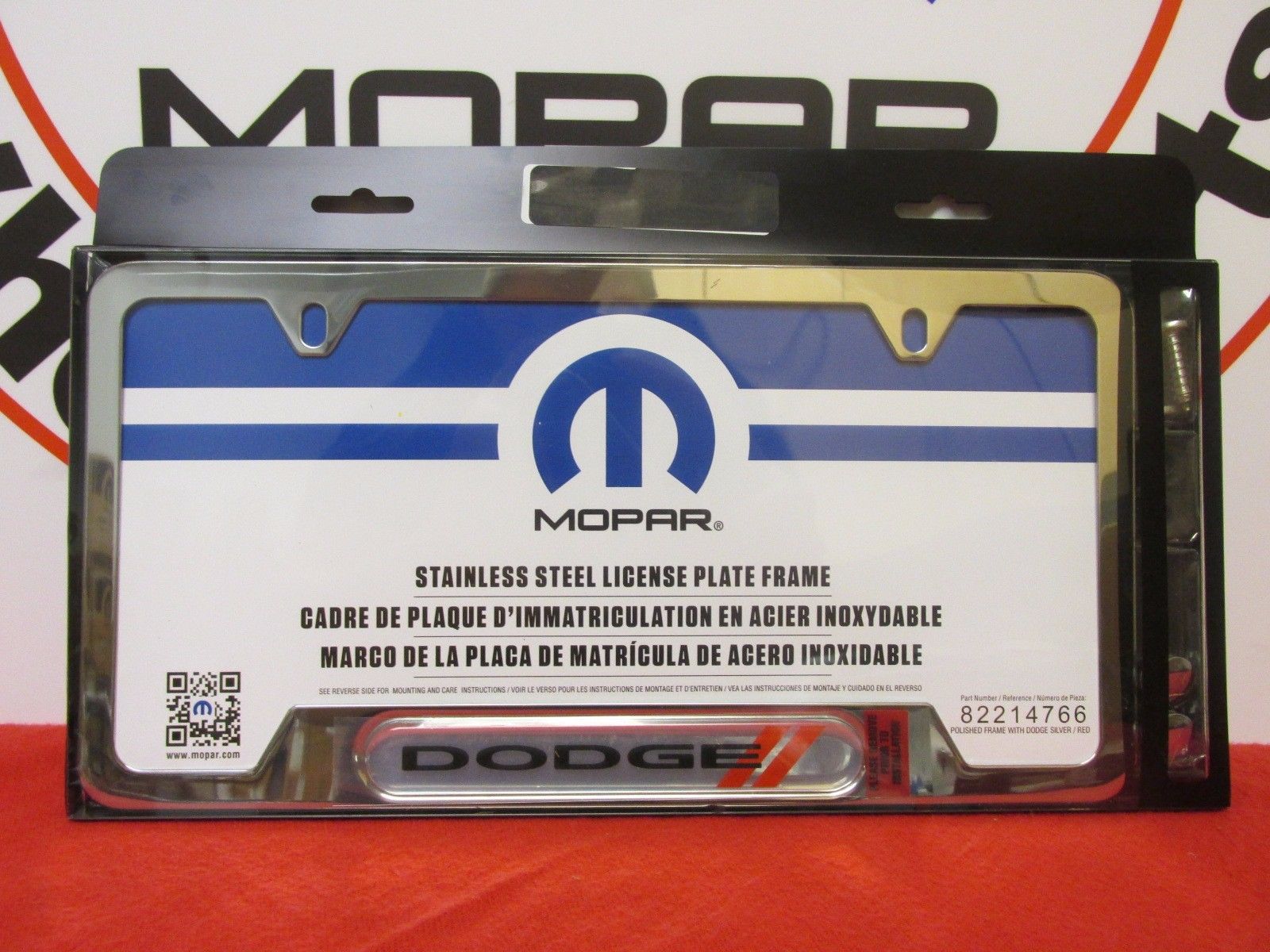 82214766AB - Exterior Accessories: License Plate Frame for Dodge: Challenger, Charger, Charger Daytona, Dart, Hornet Image