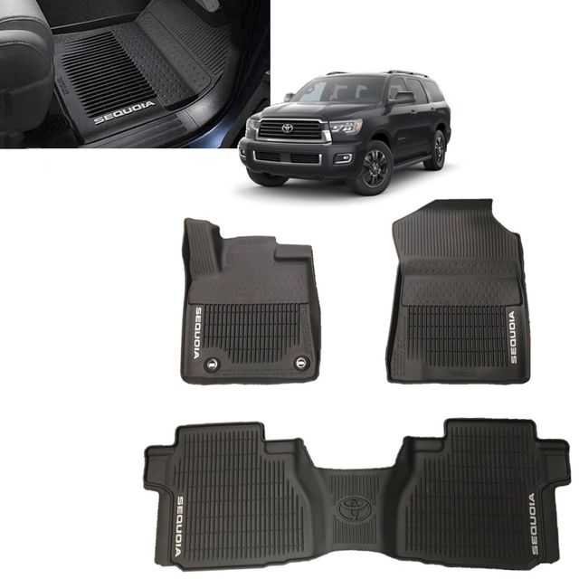 PT9080C16202 - Interior: Sequoia All-Weather Floor Liners | Black 3 Piece Set | 2016-2021 Sequoia 8 Passenger for Toyota: Sequoia Image