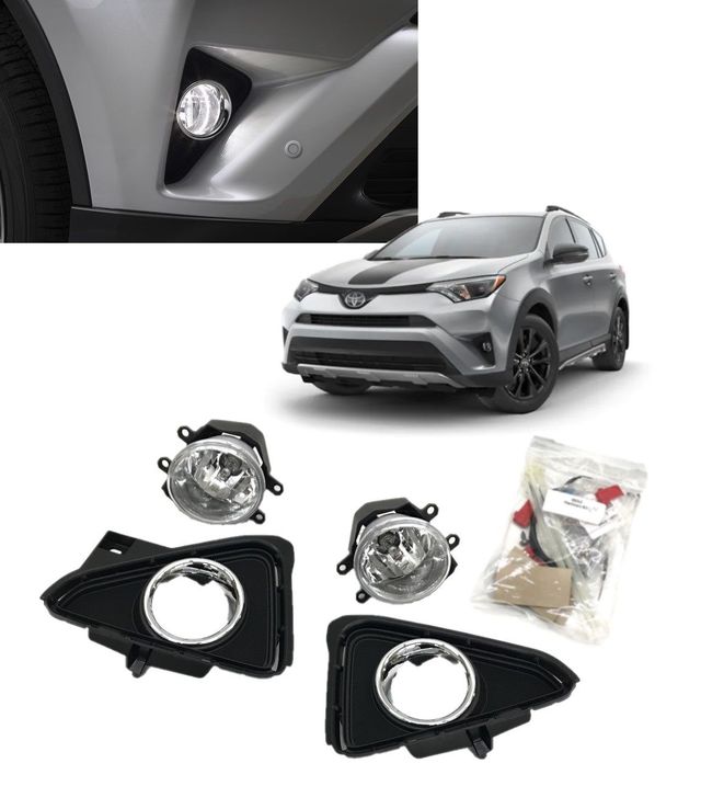 Clear Lens Fog Light Kit For 2016-2017 Toyota RAV4 - Halogen, Black Housing - Pair