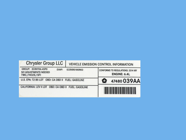 47480039AA - Labels: Vehicle Emission Control Information Label for Mopar Image