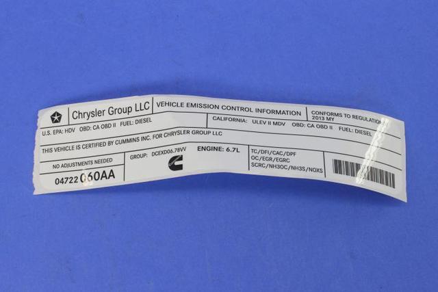 4722060AA - Labels: Vehicle Emission Control Information Label for Mopar Image