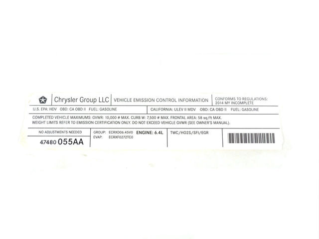 47480055AA - Labels: Vehicle Emission Control Information Label for Mopar Image