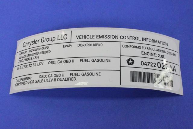 2013 Dodge Dart Vehicle Emission Control Information Label