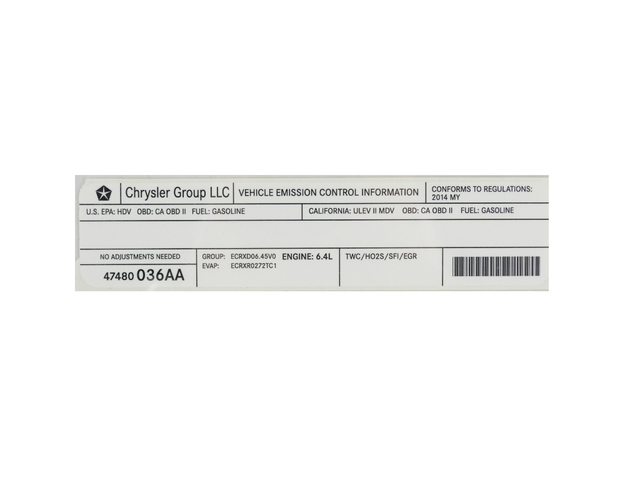 47480036AA - Labels: Vehicle Emission Control Information Label for Mopar Image