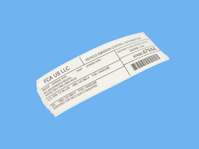 47480910AA - Labels: Vehicle Emission Control Information Label for Mopar Image